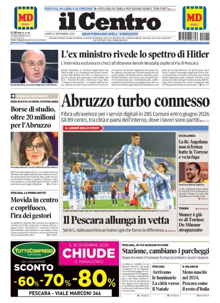 Prima-pagina-il centro-oggi-edizione-del-2024-11-11